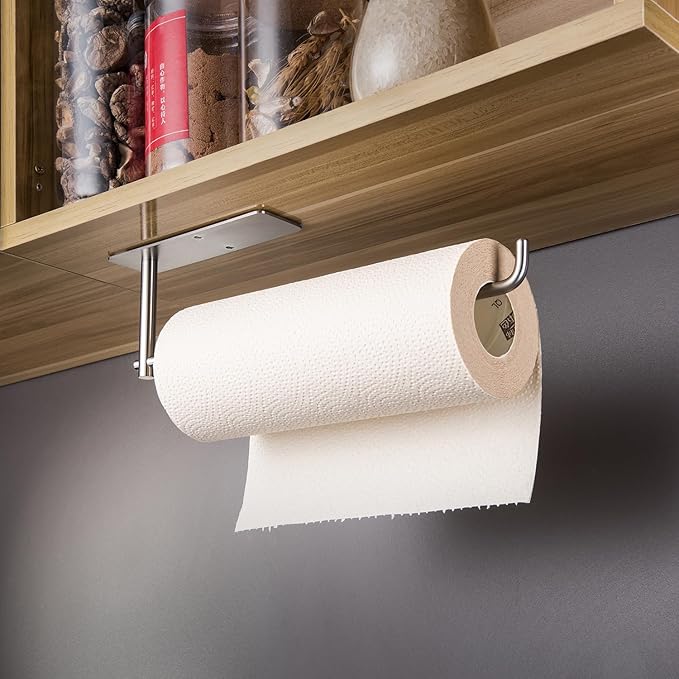 SUNTECH Paper Towel Holder Under Cabinet - Self Adhesive Towel Paper Holder Stick on Wall for Kitchen, Bathroom Paper Towel Holder Organizer&Storage&Decor, Stainless Steel - Image 2
