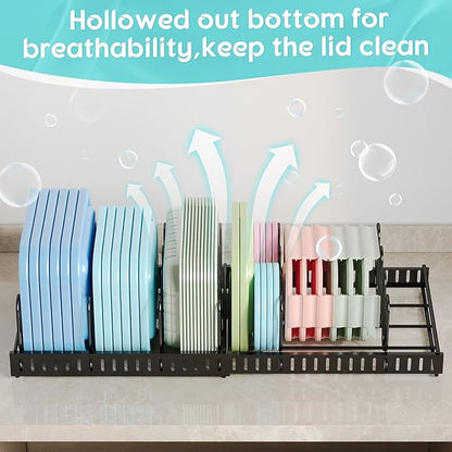 Expandable Food Container Lid Organizer,Large Capacity Adjustable 8 Dividers Detachable Lid Organizer Rack for Cabinets, Cupboards, Pantry Shelves, Drawers Keep Kitchen Tidy,Black 10.2”wide,3.6 Pound. - Image 8