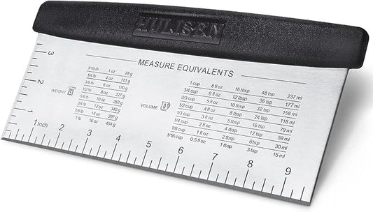 HULISEN Large Bench Scraper for Baking, 10 inch Dough Pastry Scraper with Measuring Scale, Stainless Steel Cake Scraper, Pizza Cutter, Food Chopper, Bread Separator Knife by HULISEN