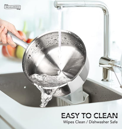 MICHELANGELO Tri-ply Stainless Steel 4 Qt Saucepan with Glass Lid, 4 Quart Pot with No Coating, Even Heating, for All Cooktops & Induction Compatible - Silver - Image 6