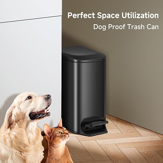 TIPGO Slim Bathroom Trash Can with Lid Soft Close, Step Pedal, 6 Liter / 1.6 Gallon Stainless Steel Trash Bin, Small Garbage Cans for Bedroom, Office, Kitchen (Matte Black) - Image 7