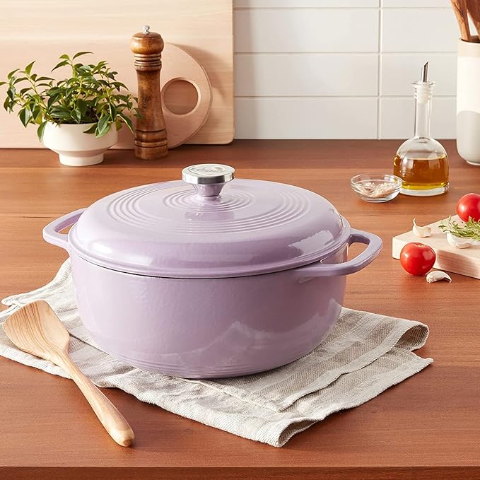 Lodge 3 Quart Enameled Cast Iron Dutch Oven with Lid – Dual Handles – Oven Safe up to 500° F or on Stovetop - Use to Marinate, Cook, Bake, Refrigerate and Serve – Lilac - Image 4