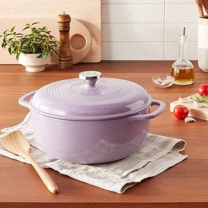 Lodge 3 Quart Enameled Cast Iron Dutch Oven with Lid – Dual Handles – Oven Safe up to 500° F or on Stovetop - Use to Marinate, Cook, Bake, Refrigerate and Serve – Lilac - Image 4