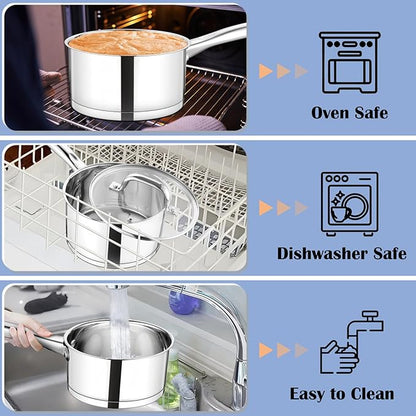 TeamFar Saucepan, 3 qt Stainless Steel Sauce Milk Pan & Lid with Tri-ply Bottom, Home/Kitchen Induction Pot for Cooking/Boiling/Warming/Stewing, Healthy & Heavy Duty, Dishwasher Safe - Image 6