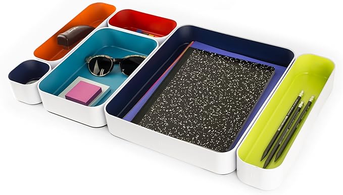Three by Three Seattle 12 Piece Metal Organizer Tray Set for Storing Makeup, Stationery, Utensils, and More in Office Desk, Kitchen and Bathroom Drawers (Classic Colors) - Image 6