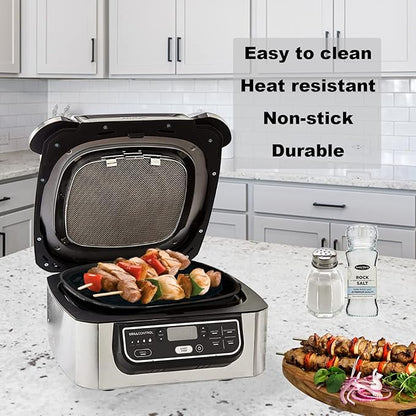 Replacement Stainless Steel Splatter Shield and Reusable Silicone Liner Set for Ninja Foodi AG301, Fine Mesh Splatter Screen Accessories for Ninja Foodi Indoor Grill