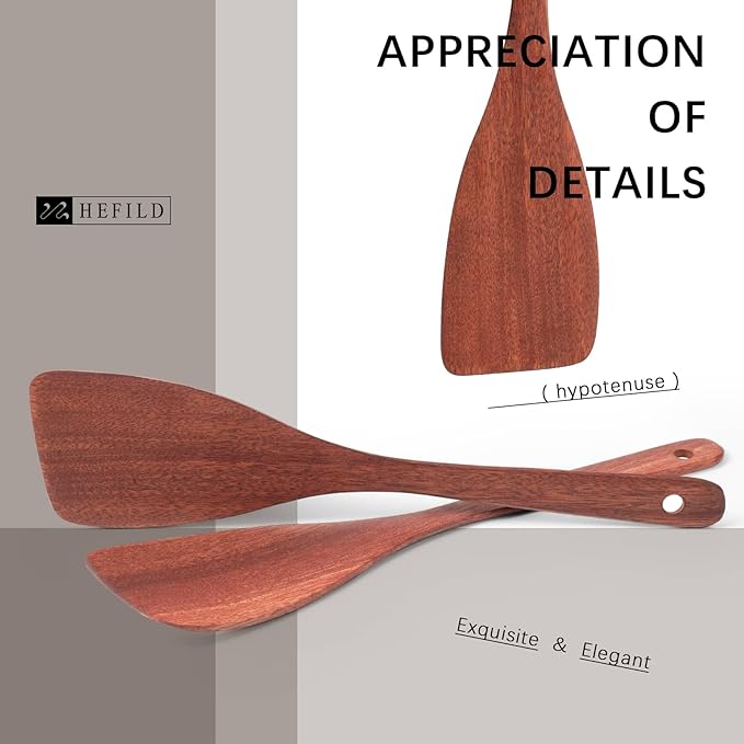 2PCS Wooden Spatulas for Cooking, 12.8inch Coated Mahogany Turners for Frying, Non-Scratch Wood Bevel Spurtle for Pan & Wok, Wooden Cooking Utensils for Non Stick Cookware, Long Handle Scraper - Image 3