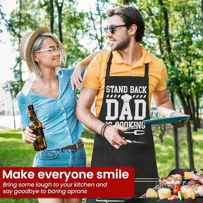 SANDJEST Funny Mens Aprons with Pockets for BBQ Grilling Cooking Grandpa Husband Apron for Birthday Christmas Father's Day