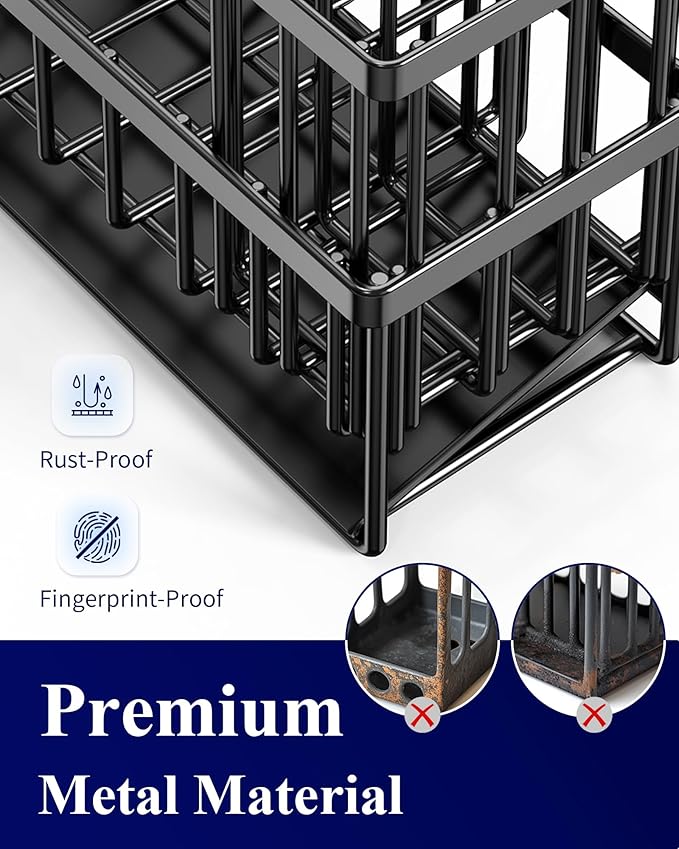 Kitsure Sponge Holder for Kitchen Sink - Rustproof Stainless Steel Sink Caddy Organization and Storage Essentials with High Brush Holder, Home Decor Accessories, 7.9" x 3.7" x 6.2", Black - Image 4