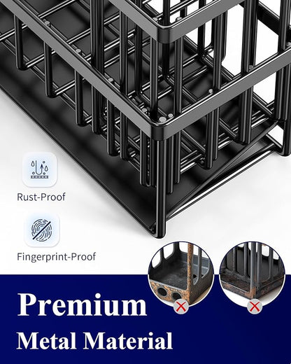Kitsure Sponge Holder for Kitchen Sink - Rustproof Stainless Steel Sink Caddy Organization and Storage Essentials with High Brush Holder, Home Decor Accessories, 7.9" x 3.7" x 6.2", Black - Image 4