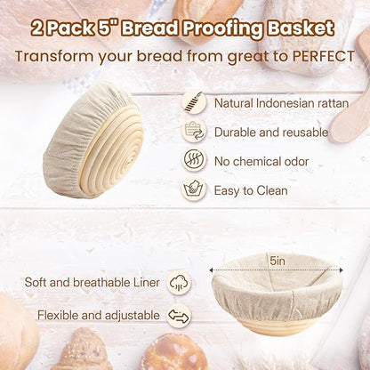 YONILL Mini Double Dutch Oven for Sourdough Bread Baking - Enameled Cast Iron Dutch Oven Pot with Lid and 5" Banneton Bread Proofing Basket Kit, Dual Round Bread Loaf Pan for Homemade Baking (White) - Image 5