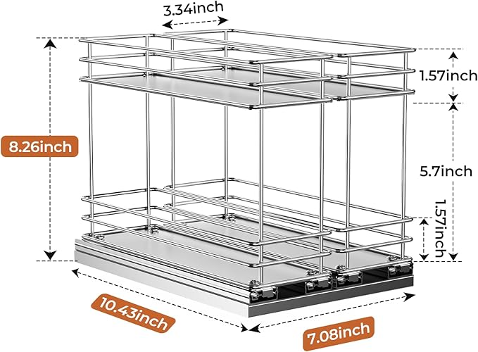 Mystozer Pull Out Spice Rack Organizer for Cabinet, Slide Out Spice Racks, Easy to Install, 7.08" Wx10.43 Dx8.26 H, 2 Drawers 2 Tiers(Silver) - Image 3