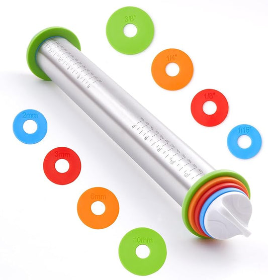 Rolling Pin with Thickness Rings, Fulimax 17" Adjustable Stainless Steel Rolling Pins for Baking, Dough Roller for Fondant Pizza, Pie, Pasta, Cookies, Cakes, Kitchen Baking Supplies by Fulimax