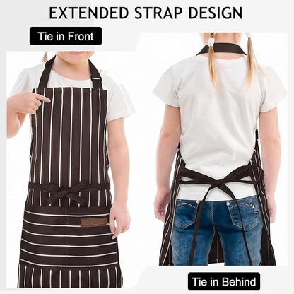 2 Pack Stripes Kids Apron, Kids Cooking Aprons with 2 Pockets, Cute Aprons for Cooking for Boys and Girls