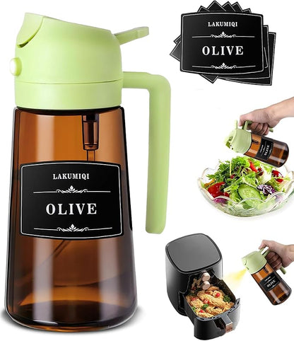 LAKUMIQI 2 in 1 Oil Sprayer for Cooking, 16oz Olive Oil Dispenser Bottle for Kitchen, Food Grade Light-Blocking Leak Proof Glass Spray Bottle for Salad, Air Fryer, BBQ by LAKUMIQI