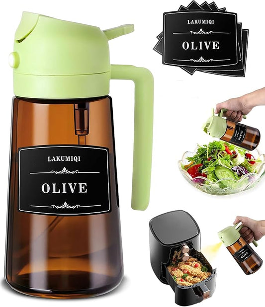 LAKUMIQI 2 in 1 Oil Sprayer for Cooking, 16oz Olive Oil Dispenser Bottle for Kitchen, Food Grade Light-Blocking Leak Proof Glass Spray Bottle for Salad, Air Fryer, BBQ by LAKUMIQI