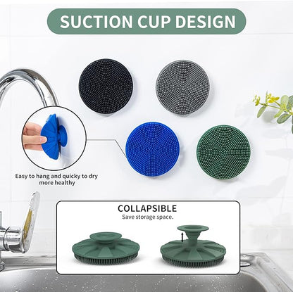Silicone Sponge, BEAUTAIL Non-Scratch Scrub Sponges for Washing Dishes, Kitchen Fruit Vegetable Cleaning Brush, Long Lasting and Reusable Dishwashing Scrubber, Suction Up for Hang, 1 Pack, Olive Green - Image 4