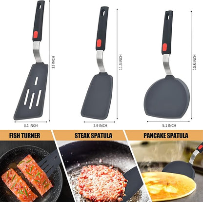 Silicone Spatula Turner Set of 3, Beijiyi 600°F Heat Resistant Cooking Spatulas for Nonstick Cookware, Large Flexible Kitchen Utensils BPA Free Rubber Spatula Set for Egg, Pancake, Fish, Burger - Image 6