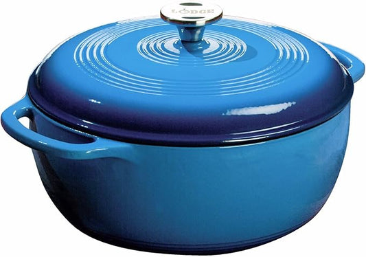 Lodge Essential Enamel Cast Iron Dutch Oven - Perfect for Bread Baking, Braising, Marinating & Slow Cooking - Features Moisture-Sealing Lid & Dual Handles - Kitchen Essentials - 6 Quarts - Caribbean Blue by Lodge