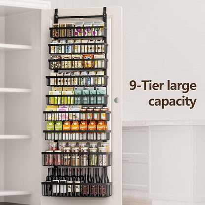 POKIPO 9 Tier Over The Door Pantry Organizer, 2 in 1 Wall Mount or Hanging Spice Rack with Adjustable Deep Basket, Heavy-Duty Seasoning Organizer and Storage for Kitchen Cabinet Closet Bathroom - Image 2
