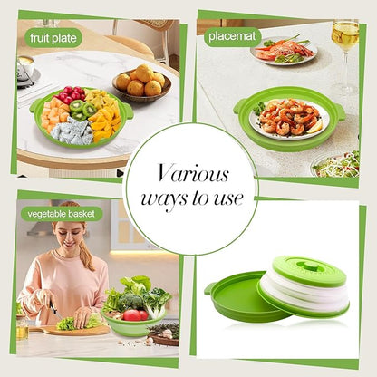 Microwave Splatter Cover 10.2 Inch, Collapsible Silicone Lid & Tray with Handles, Fits Standard & Compact Microwaves, Vented Splash Guard for Food, BPA-Free & Dishwasher Safe