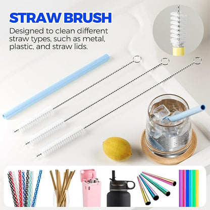 6 Pack Holikme 4 in 1 Cup Lid Cleaning Brush Set with 3 Straws, Multifunctional Bottle Brush, Silicone Cup Lid Gap Cleaner, Durable Bristle Crevice Cleaning Brush, Blue - Image 5
