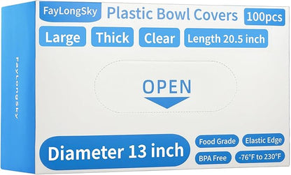 100 Boxed Bowl Covers Bread Proofing Large Thick Clear Plastic Wrap for Food Shower Caps for Sourdough Bread Baking Rising Elastic Reusable BPA Free Food Grade (Diameter 13" Thick Clear) by FAYLONGSKY