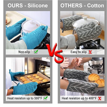 KEGOUU Oven Mitts and Pot Holders 6pcs Set, Kitchen Oven Glove High Heat Resistant 500 Degree Extra Long Oven Mitts and Potholder with Non-Slip Silicone Surface for Cooking (Sky Blue) - Image 5