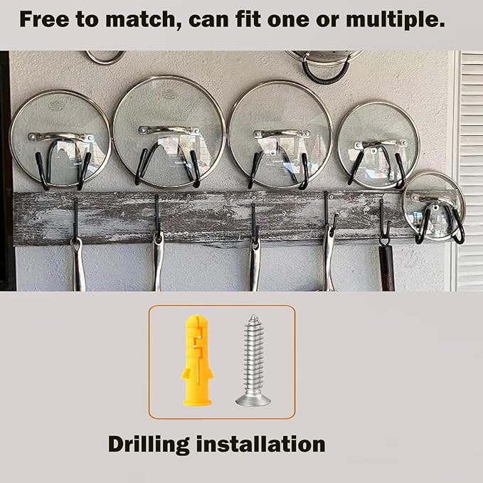 2 Pack Pot Lid Organizer Rack, Black Pot Lids Holder for Cabinet Door/Wall, No Drilling Adhesive Wall/Door Mounted Rustproof Pot and Pan Cover for Kitchen Storage, Pot lid no falls off. - Image 4