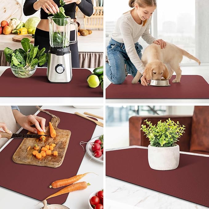 WISELIFE Dish Drying Mat Super Absorbent Drying Mat Large Dish Drying Mats for Kitchen Counter Easy Clean Dish Mat Kitchen Drying Mat18"x 32" Classic Red - Image 6