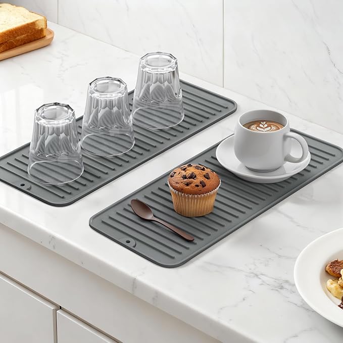 Songrey 16" x 6.5" Silicone Dish Drying Mat, Kitchen Counter Drying Pad for Sink Dishes or Under Rack, Multi-Use as Heat Resistant Trivet, Coffee Bar Mat - Image 3