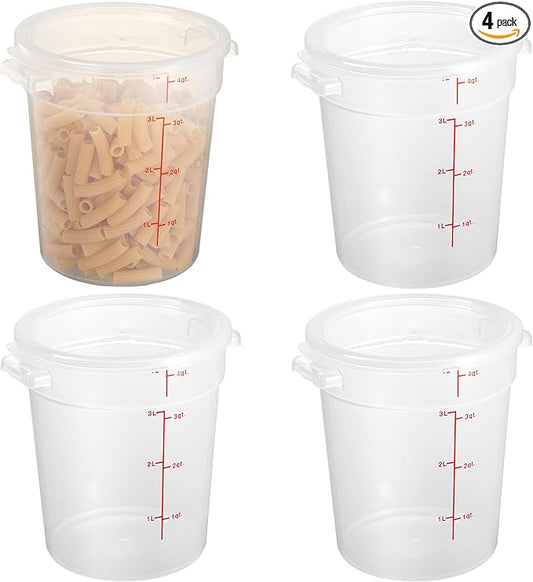 CURTA 4 Quart Translucent Round Food Storage Container with Lid, Pack of 4 – NSF Listed, BPA-Free, Commercial-Grade Polypropylene, Freezer & Dishwasher Safe, Non-Stick, Easy-Read Graduations