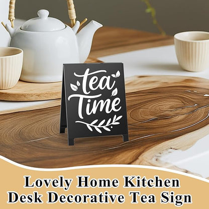 Tea Time Coffee Sign for Cafe Teas Bar Decor Signs Tea Coffee Station Accessories Gift for Coworker Women Men Home Office Kitchen Decor Plaque Table Centerpiece (Black) - Image 6