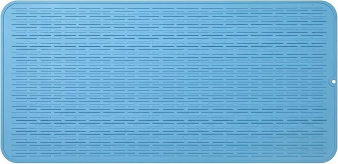 MicoYang Silicone Dish Drying Mat for Multiple Usage,Easy clean,Eco-friendly,Heat-resistant Silicone Mat for Kitchen Counter or Sink,Refrigerator or Drawer Liner Light Blue 5XL 36inches x 18inches by MicoYang