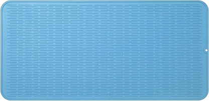 MicoYang Silicone Dish Drying Mat for Multiple Usage,Easy clean,Eco-friendly,Heat-resistant Silicone Mat for Kitchen Counter or Sink,Refrigerator or Drawer Liner Light Blue 5XL 36inches x 18inches by MicoYang