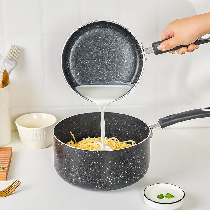 Nonstick Saucepan Set - 3-Pieces Pot Set 1 Quart & 2 Quart & 3 Quart,Ultra Non Stick Sauce Pan Small Pot with Glass Lid,Great for Home Kitchen Restaurant,Black - Image 4