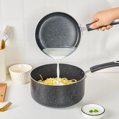 Nonstick Saucepan Set - 3-Pieces Pot Set 1 Quart & 2 Quart & 3 Quart,Ultra Non Stick Sauce Pan Small Pot with Glass Lid,Great for Home Kitchen Restaurant,Black - Image 4