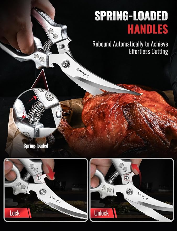 Emojoy 2-Piece Kitchen Scissors Set with Poultry Shears, Japanese Stainless Steel Kitchen Shear, All Purpose Scissor for Food, Chicken Bones, Dishwasher Safe - Image 4