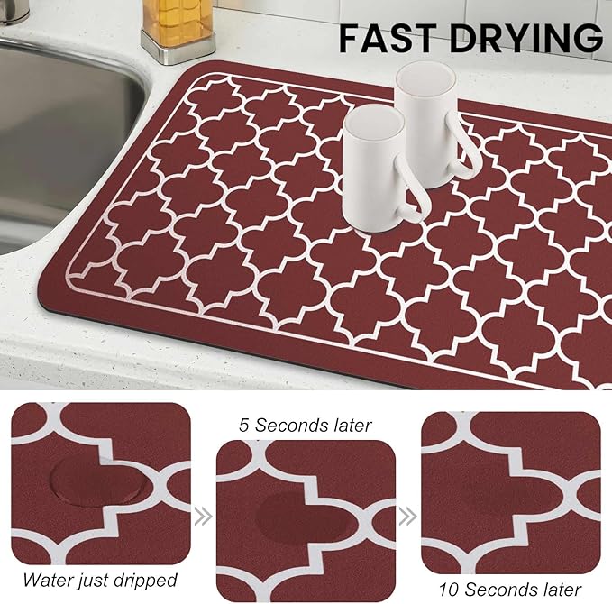 WISELIFE Dish Drying Mat Super Absorbent Drying Mat Large Dish Drying Mats for Kitchen Counter Easy Clean Dish Mat Kitchen Drying Mat18"x 36" Stylish Red - Image 4