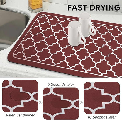 WISELIFE Dish Drying Mat Super Absorbent Drying Mat Large Dish Drying Mats for Kitchen Counter Easy Clean Dish Mat Kitchen Drying Mat18"x 32" Stylish Red - Image 4