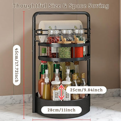 Rotating Spice Rack with Paper Towel Holder, 2 Tier Turntable Lazy Susan, Seasoning Organizer for Kitchen Countertop Cabinet, Black - Image 4