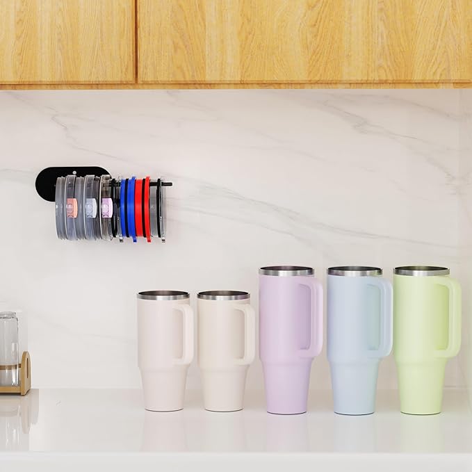 2 Pack Tumbler Lid Organizer, Space Saving Cup Lid Organizer for Yeti/Stanley/Simple Modern Tumbler Lids, Self-Adhesive or Drilling Tumbler Lid Hook for Kitchen Organizers and Storage - Image 7