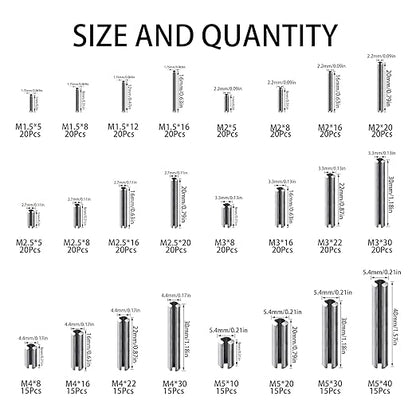 440Pcs 304 Stainless Steel Slotted Spring Pin Assortment Kit, M1.5 M2 M2.5 M3 M4 M5 Split Expansion Dowel Tension Roll Pins
