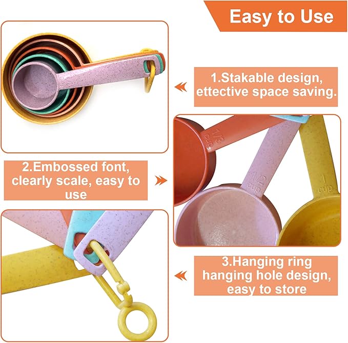 Plastic Measuring Cups and Spoons Set - 10 Pcs Colorful Kitchen Measuring Tool, Engraved Metric/US Markings Stackable Silicone Measure Cup for Liquid & Dry Measuring, Cooking & Baking, Random Color - Image 5