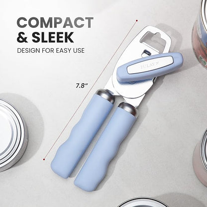 Zulay Kitchen Heavy Duty Stainless Steel Can Opener Manual with Bottle Opener - Rust Proof Manual Can Opener With Turn Knob & Comfy Soft Grip Handles - Light Blue - Image 2