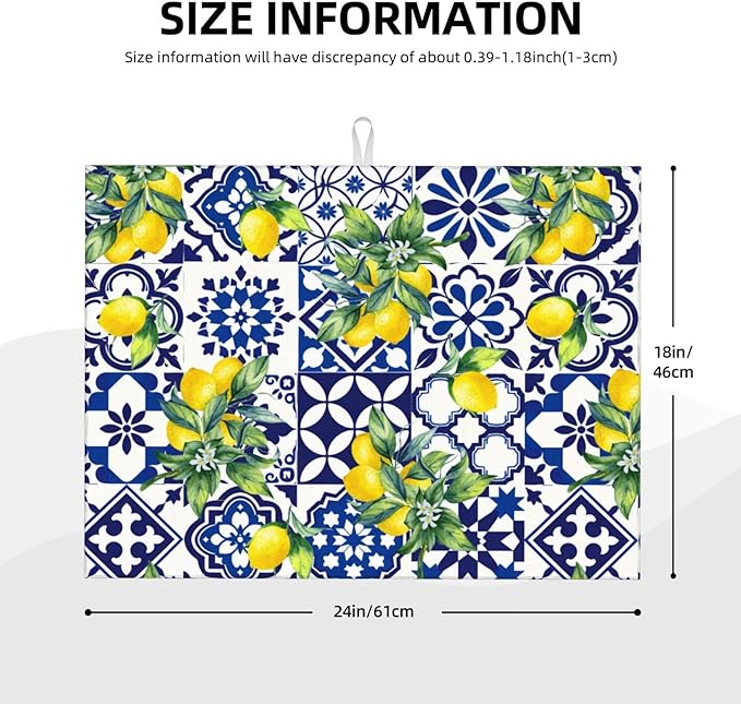Lemon Mexican Tilt Dish Drying Mat For Kitchen Counter Absorbent Large Kitchen Fast Dry Pad Reusable Washable Protector Rack Large Mat 18 X 24