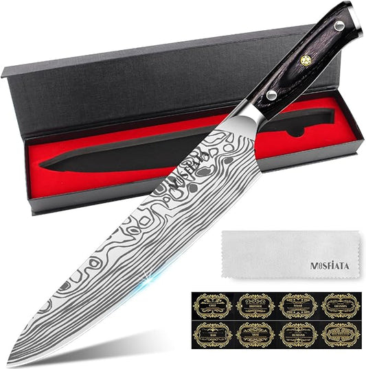 MOSFiATA Chef Knife 10 Inch Super Sharp Professional Kitchen Knife with Finger Guard in Gift Box, German High Carbon Stainless Steel EN.4116 Cooking Knife with Micarta Handle by MOSFiATA