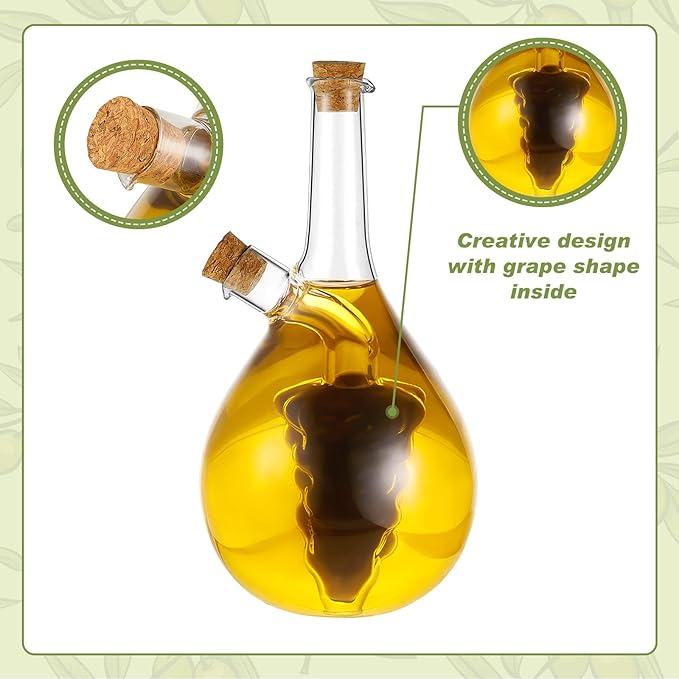 Suclain 2 Pcs Oil and Vinegar Dispenser, 2 in 1 Glass Olive Oil and Vinegar Cruet Dispenser Bottle, Olive Soy Sauce Dispenser Double Pourer Spout, Kitchen Cooking Container(Modern)