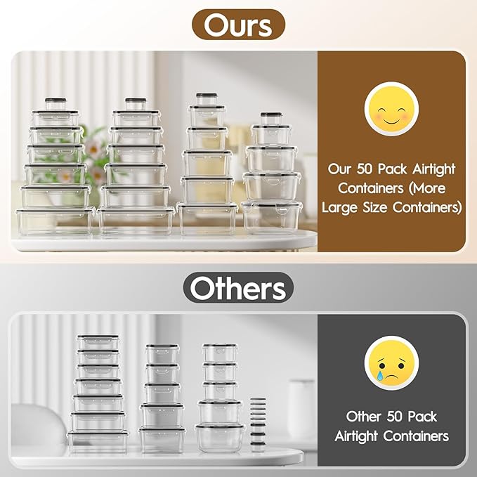 50 PCS Food Storage Containers with Lids Airtight (25 Containers & 25 Lids), 100% Leak Proof Meal Prep Container for Kitchen, BPA-Free Plastic(Polypropylene5), Microwave/Dishwasher Safe, Labels & Pen - Image 3