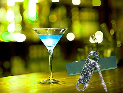 Bling Diamond Beer Opener Set - 2 Pcs Black Crystal Bottle Opener with Glitter Sparkle for Bartenders, Home, Party, Bar & Wedding - Handcrafted for Both Women & Men